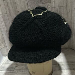 Black knitted fashion sparkling rhinestone winter hat